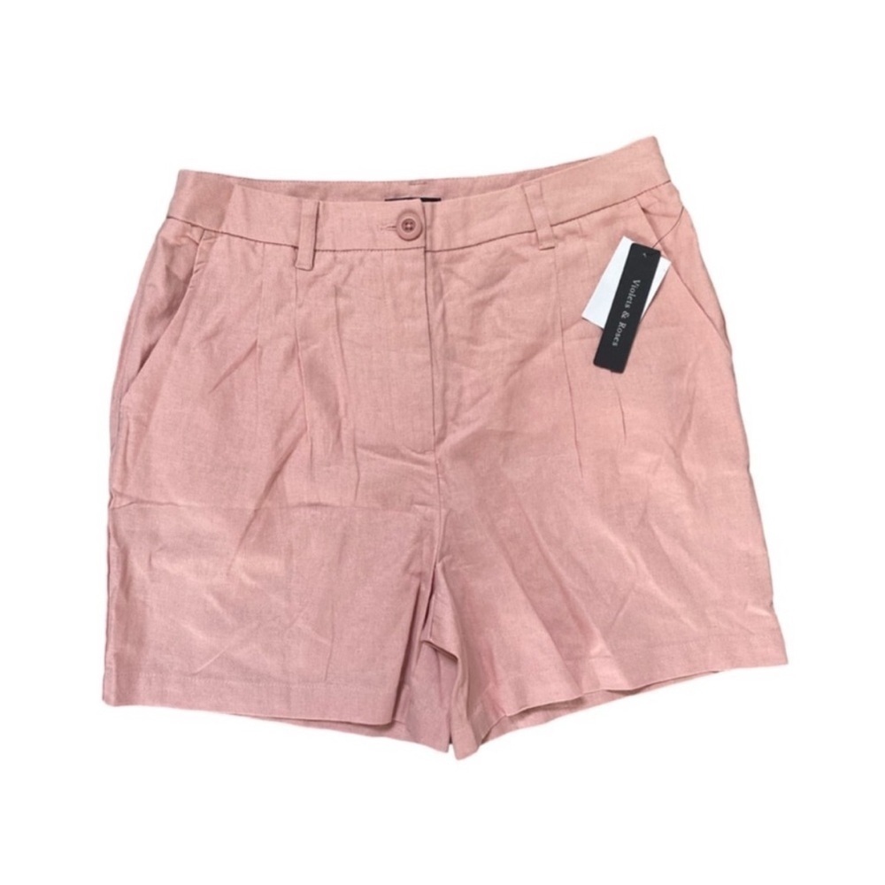 Violets & Roses Pleated Casual Linen Blend Shorts Rose Tan NWT Size 4/27